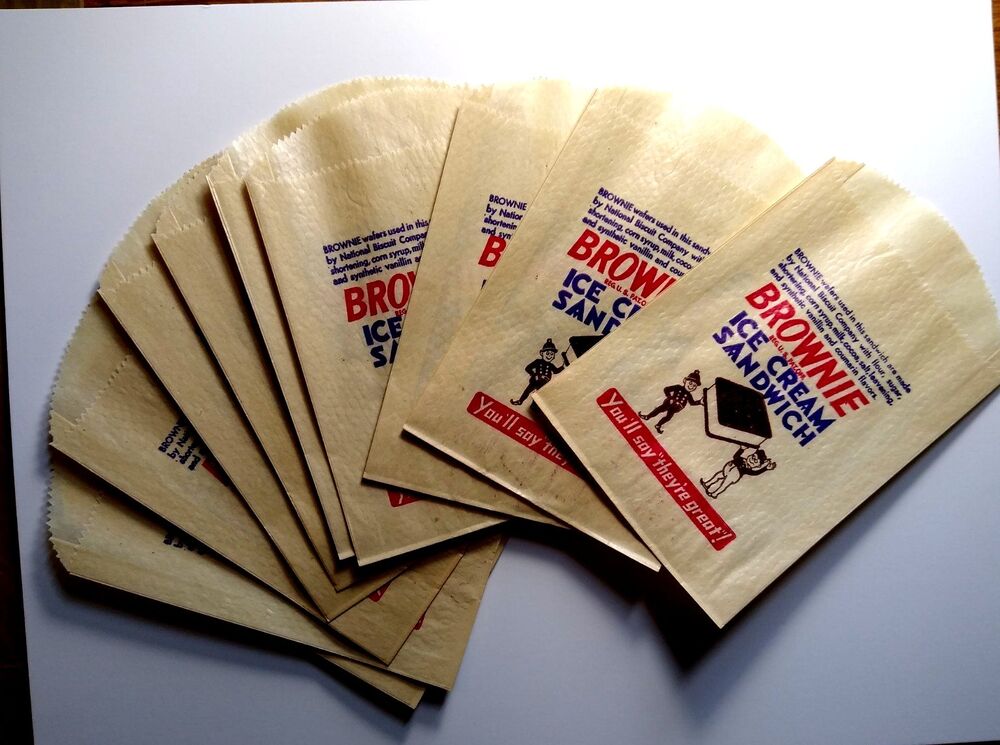 Lot Of 10 Brownie Ice Cream Sandwich Wrappers Palmer Cox Vintage Dairy Bag 1930s